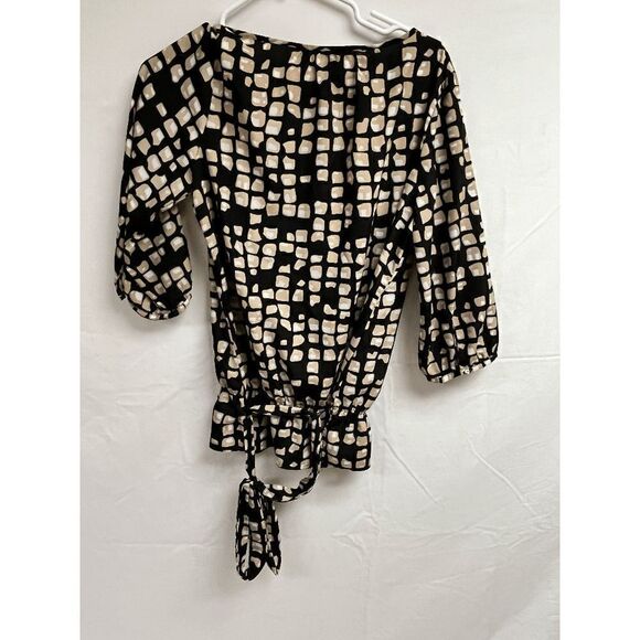 New York & Company Womens Elbow Sleeve Popover Blouse Snap Button Black Small - Picture 6 of 6